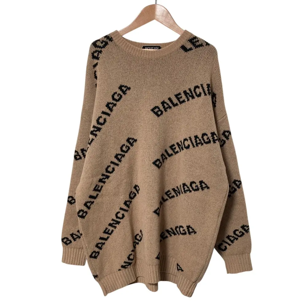 Pre-owned Balenciaga Wool Small Leather Goods logo jacquard crew neck knit sweater