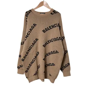 Pre-owned Balenciaga Wool Small Leather Goods logo jacquard crew neck knit sweater