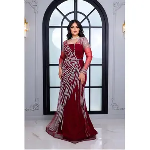 Long Sleeve Mermaid Dress with Sequin Detailing- Couture