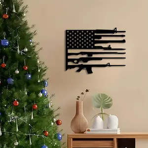 1pc American Flag Gun Art Metal Wall Decor, Decoration, American Flag Gun Statue Mural, Perfect for Indoor & Outdoor Spaces, No Specific Festival Decor, Ideal Gift for Patriotic Decor Lovers, Durable Black Metal, Artistic