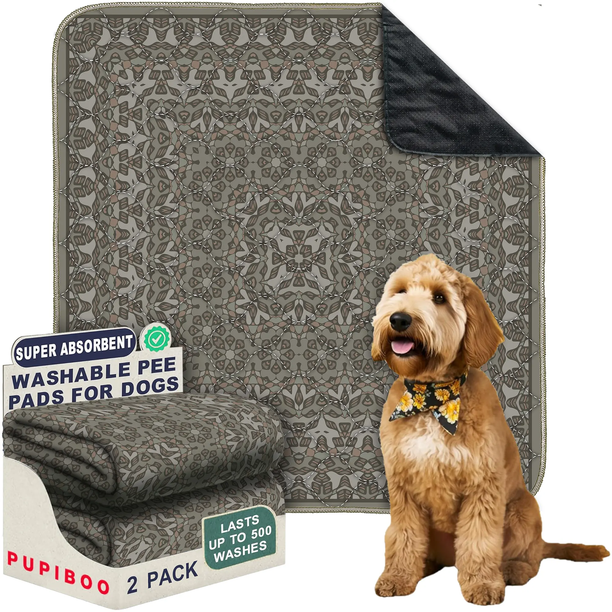 PUPIBOO Washable Pee Pads for Dogs - Super Absorbent Reusable Waterproof Puppy Training Pads, Leak-Proof & Non-Slip Whelping Mat for Pet Housebreaking