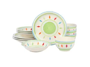 Gibson Home Heidy 12 Piece Hand Painted Durastone Dinnerware Set in Green