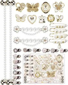 DIY charm kit for women with brooch-style pins, pearl and rhinestone details—perfect for decorating and customizing socks, handbags, and everyday accessories
