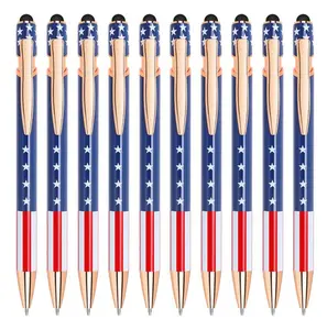 10 USA Patriotic 2 in 1 Stylus Pens, Customizable to Your Name, Business Name and Slogan Stylus Pen for all Device and Occasions. FREE LASER ENGRAVING.