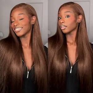 DROSUUD #4 Chocolate Brown 13x6 Lace Frontal Wig 180 Density Straight Human Hair Pre Plucked Natural Hairline with Baby Hair #blackfriday