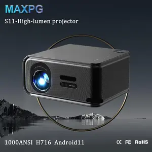 MAXPG S11-ATSC 4K UHD LED Display Projector, Android 11, 1000 ANSI Lumens, Portable Foldable, ATSC Signal Reception, Noiseless Audio Speakers, 360° Bluetooth, Bluetooth RC, H716 Model, Month Remote Control, Digital, Home Use