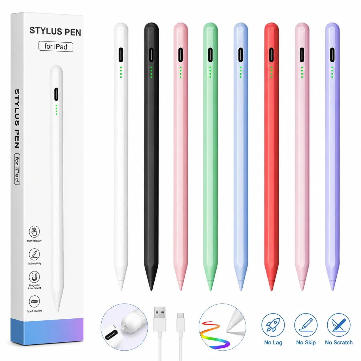 Stylus Pen for iPad, Fast Charge, with Palm Rejection Tilt Sensitivity, Active Touch Screen Pencil Compatible with iPad 6/7/8/9/10, Pro12.9&11", Air3/4/5,mini5/6
