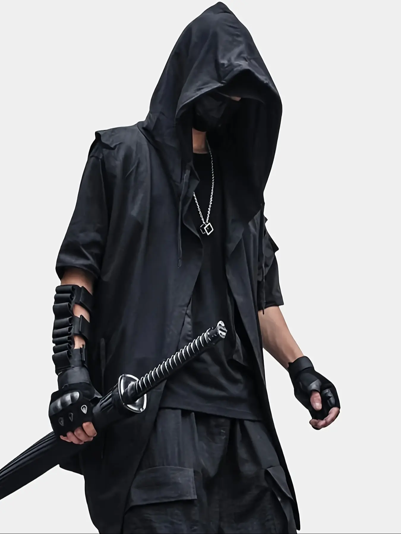 Men's Cyberpunk Ninja Hooded Vest – Black Streetwear for Futuristic Looks & Edgy Cosplay Costumes