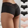 5-Piece Women's Solid Contrast Lace High-Waist Seamless Panties, Soft Smooth Breathable Stretchy Panties for Daily Wear, All-Season Underwear