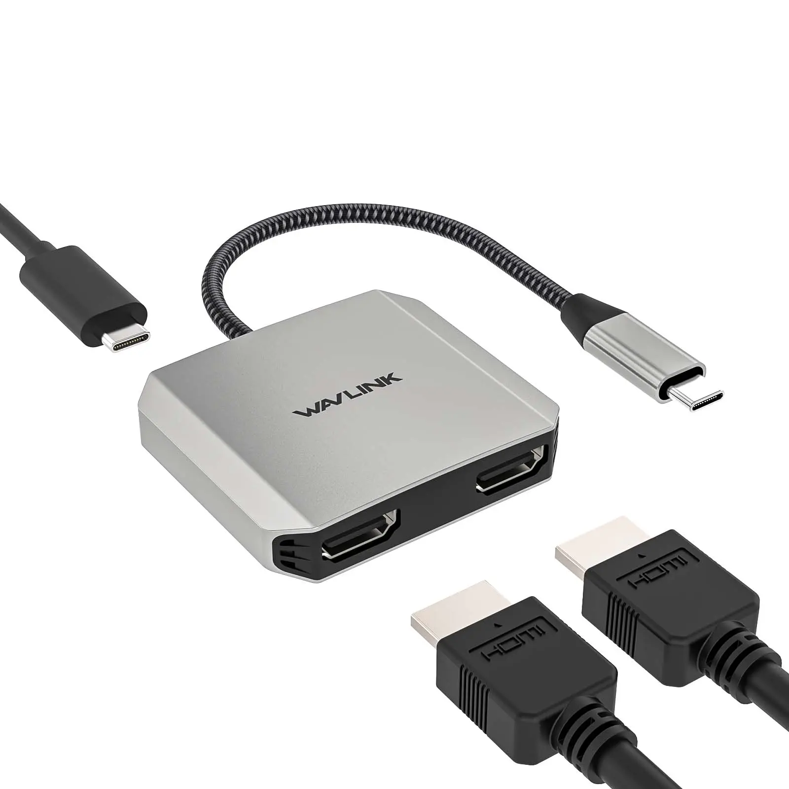 USB C to Dual HDMI Adapter, WAVLINK hdmi Adapter with Dual HDMI, 100W PD for Mac, Windows, Dell XPS, HP, Lenovo, Thunderbolt 3/4 Laptops