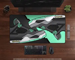 Green Glow Fours Desk Mat • XL Gaming Mouse Pad, Large Mousepad, XXL Gaming Mat, Sneakerhead, Hypebeast Sneaker Decor, Desk Accessories