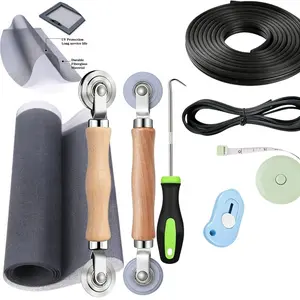 Sliding window panel repair/replacement kit, size 48 inches × 118 inches, made of black glass fiber mesh material, equipped with rolling tools/hooks/scale/cutter/arc edge processing tools - suitable for replacing window screens and sliding window panels