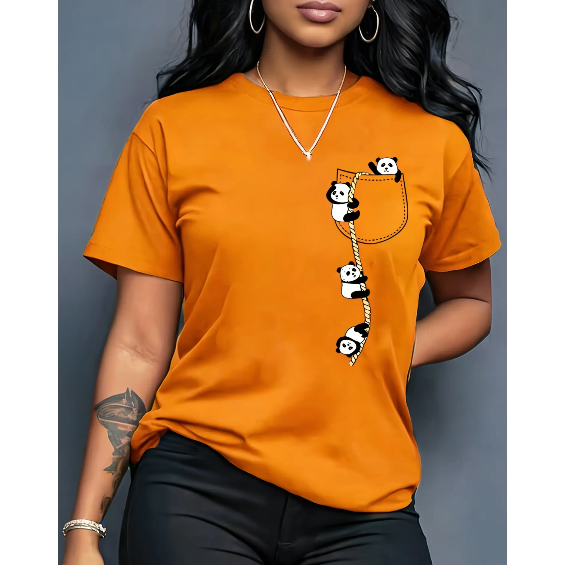 Women's 100% Cotton Oversized Graphic T-Shirt - Smooth Fabric, Cute Panda Animal Cartoon Pattern, Round Neck Short Sleeve, Fashion Casual Sports Womenswear
