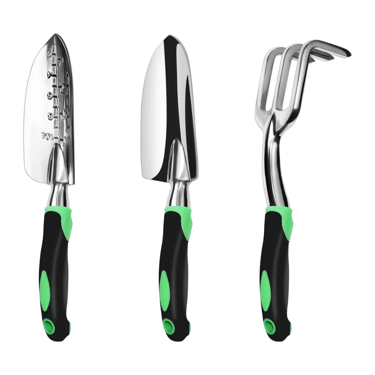 3 Piece Garden Tool Set with Aluminum Hand Trowel, Transplant Trowel & Rake