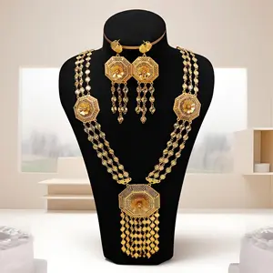 Luxury Necklaces  gold Hollow Flowers Exaggerated Long Earrings Necklace Set Dubai Bride Wedding Jewelry