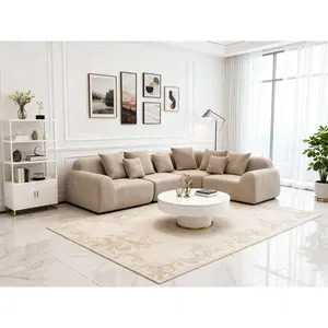 Oversized Cloud Velvet Curved Sectional Couch 118', Boneless Couch with L-Shape Chaise, Upholstered Compression Memory Foam Modular Sectional Sofa for Living Room, No Assembly Required