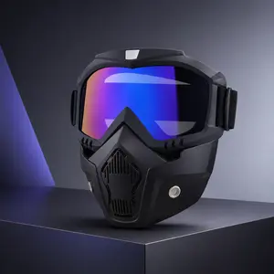 Detachable Motorcycle Goggles Mask - Anti-Fog Tinted Shield, Windproof Dirt Bike Face Gear with UV Protection, Tactical Riding Mask for Men & Women