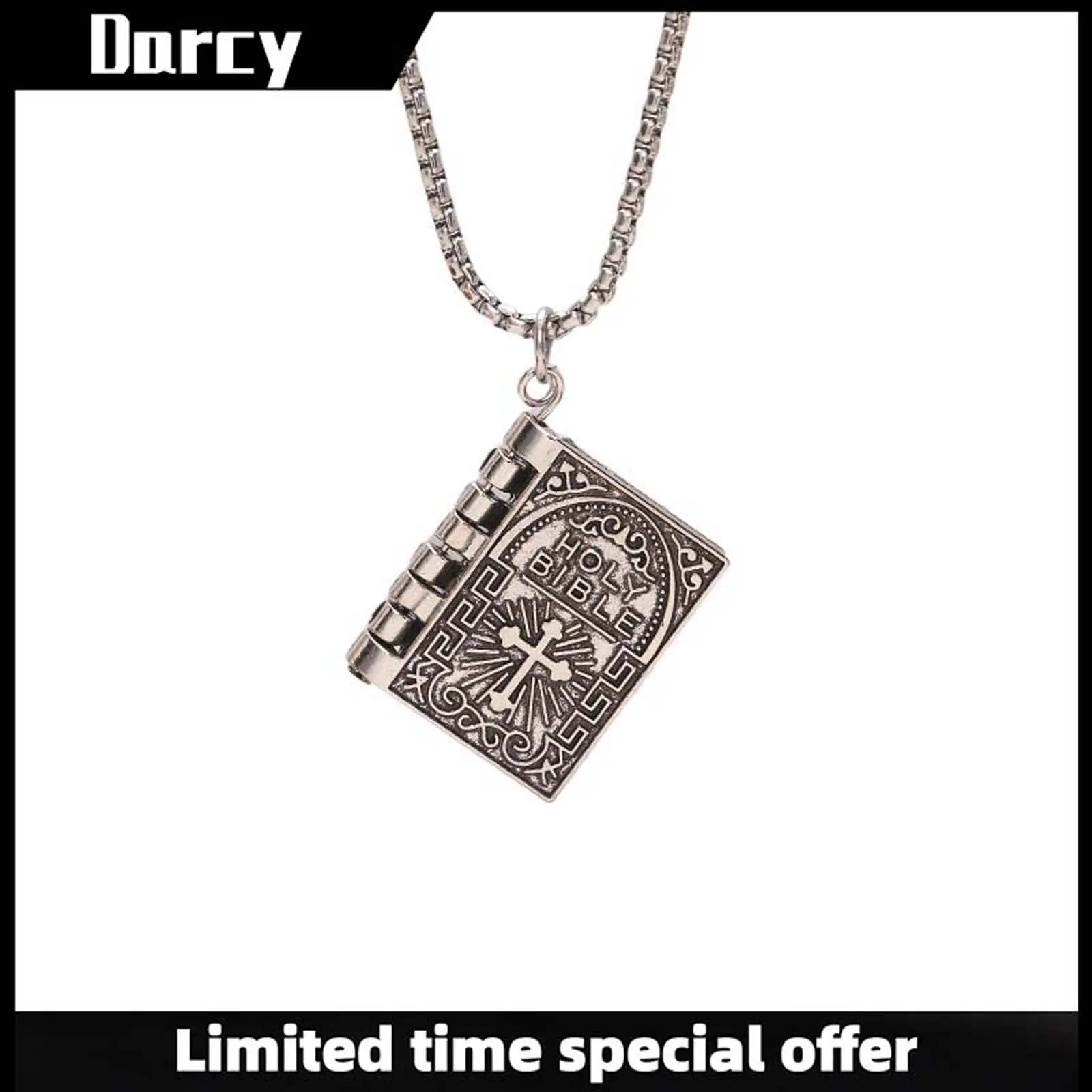 Retro creative Gothic style flip-page Bible book cross necklace punk hip-hop personality niche unisex jewelry