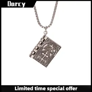Retro creative Gothic style flip-page Bible book cross necklace punk hip-hop personality niche unisex jewelry