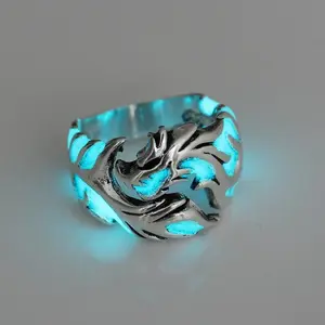 Fashion Luminous Dragon Rings Gothic Adjustable Men Stainless Steel Rings Unique Boys Vintage Halloween Anillos