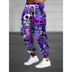 Men's 3D Evil Ice Cream Print Joggers with Drawstring & Pockets - Casual, Stretchy Polyester Sweatpants