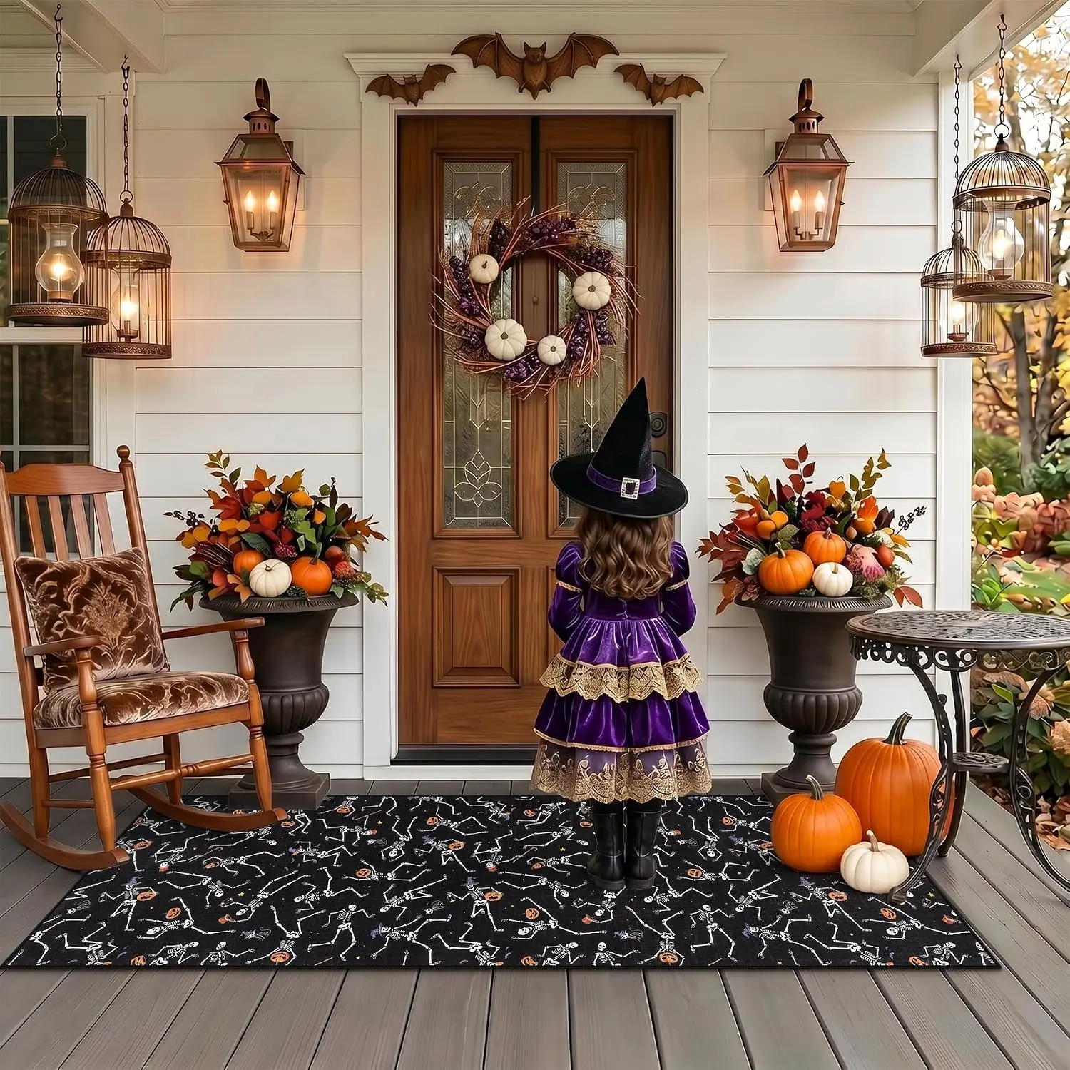 Tribesigns 2x6/2'5x8/3x5 Halloween Runner Rug Non Slip Washable Kitchen Runners for Hallways, Ultra Thin Gothic Skeleton Stain Resistant Floor Carpet for Beside Bathroom Laundry Room Decor, Black/2x6