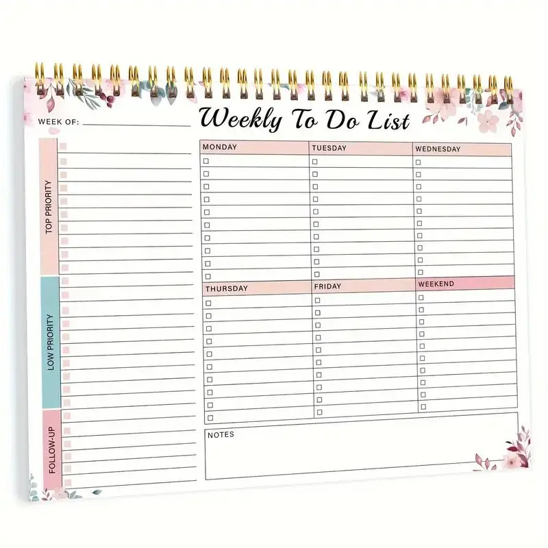 Weekly To Do List Planner, 1 Count A4 Spiral Weekly To Do List Pad, 52 Pages Task Planner, Stationery & Supplies For Home & Office
