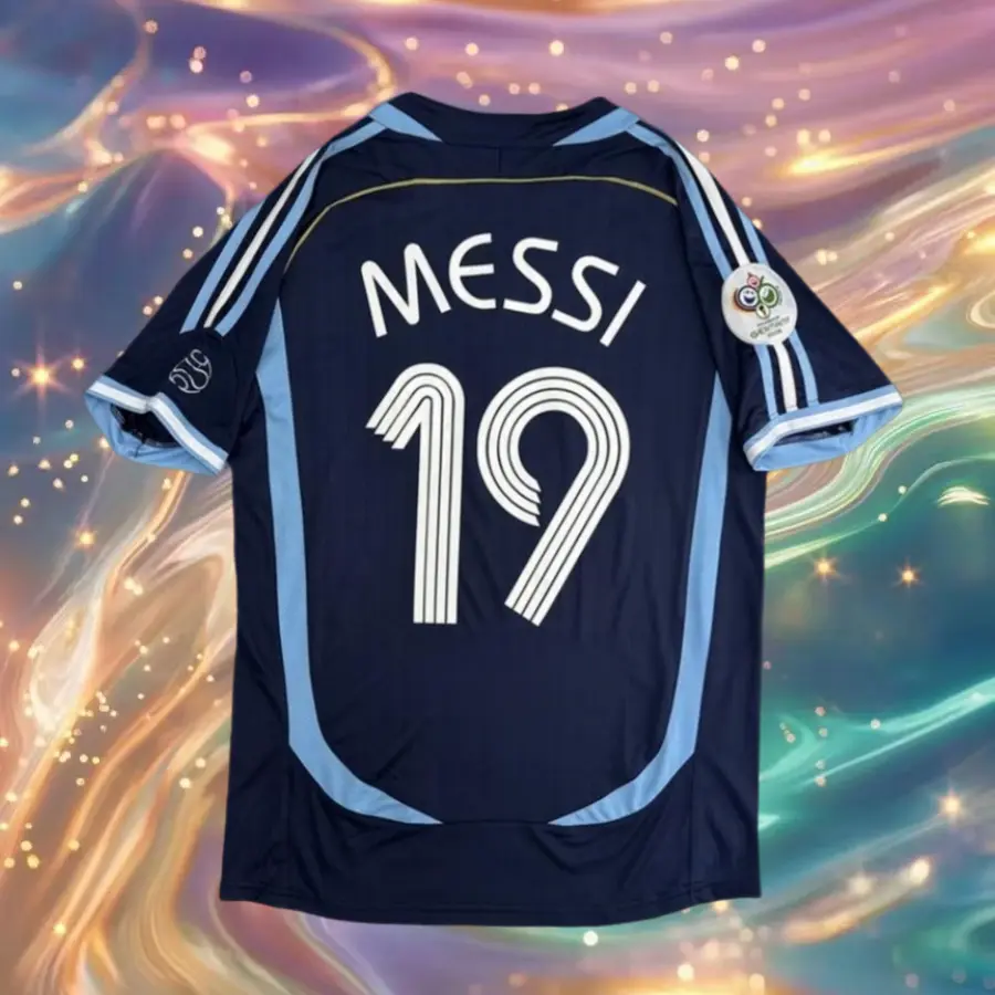 2006 Away Blue Messi 19# Short sleeve Soccer jersey