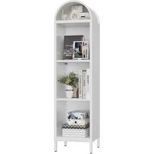 63" H Arch Display Bookcase with 2 Adjustable Shelves, Kitchen Pantry Storage Bookshelf for Dining Room, Home, Office, Kitchen, Study Room, Assembly Required, White