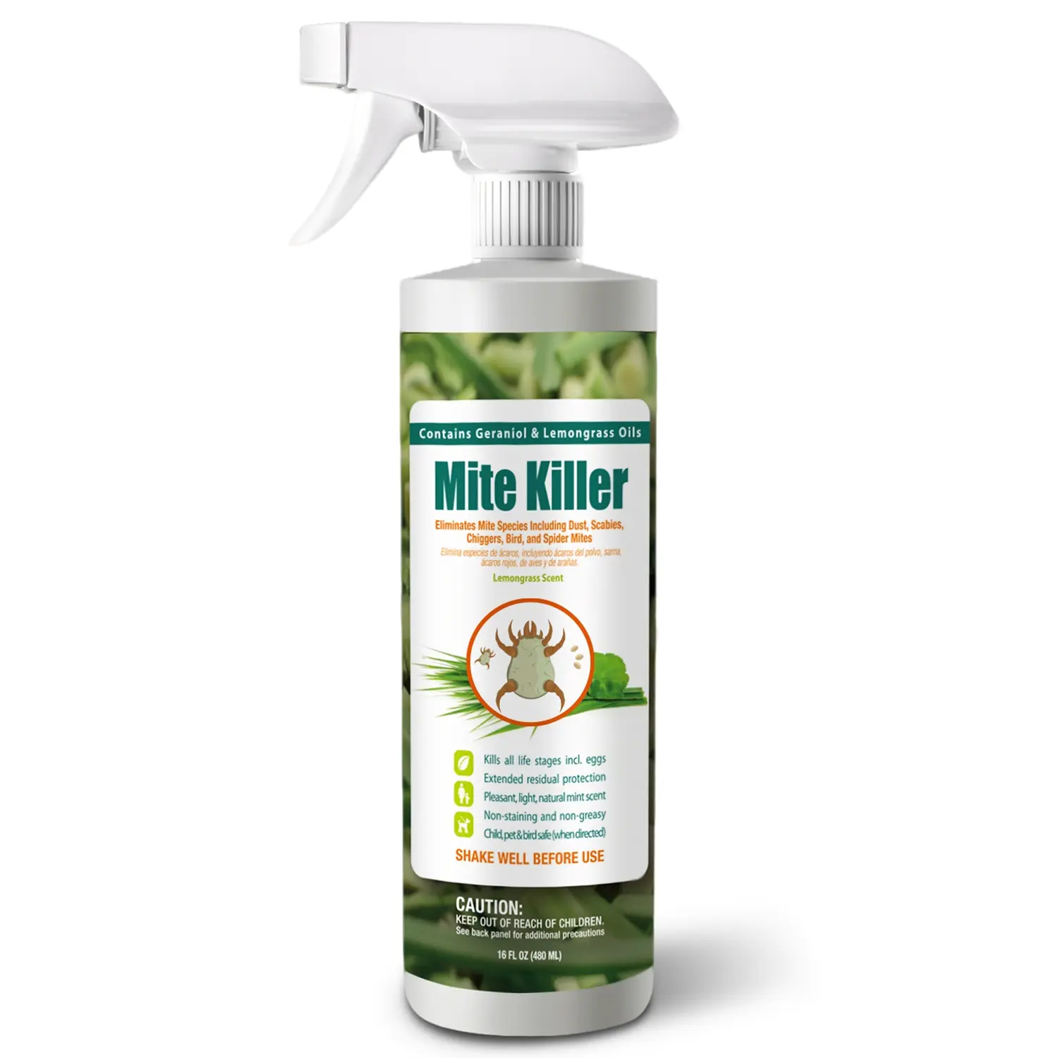 EcoVenger Mite Killer 16 OZ Spray, Kills Dust Mites, Scabies, Bird Mites, Chiggers, Poultry Mites, Spider Mites for Residential, Plant, Animals & Birds, Plant-Based and Non-Toxic