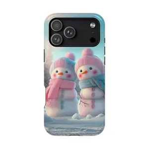 Cute Couple Snowman Winter Phone Case, 3D Holiday Frosty Snow Scene Cover, Cute Phone Case, Funny Gift, Gift for Women, Mom, Sister, Friend, Him/ Her, Birthday - iP Xr, 11, 12, 13, 14, 15, 16, 17, S21, 22, 23, 24, 25 - Tough Case, MagSafe Case, Phone Case