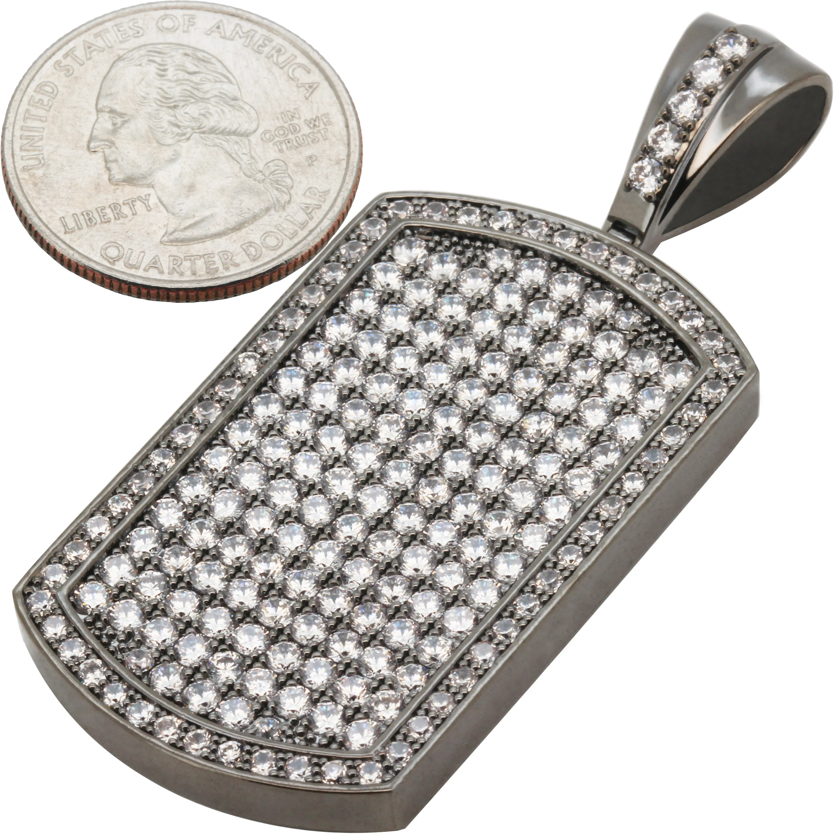 Gunmetal Plated AAA Cubic Zirconia Micro‑Pavé Dog Tag Pendant