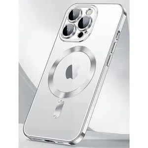 Crystal Clear Magnetic Phone Case Design for iPhone 17/16/15/14 plus/13/12/11 Pro Max Case [Camera Lens Protector & Compatible with MagSafe] for Men & Women, Slim Soft Luxury Plated Edge Protective Case Magsafe Phone Cases Camera Protection for 17promax