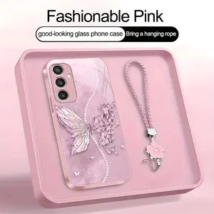Suitable for [Galaxy S23 Fe] high-end phone case，a beautiful four-leaf clover lanyard is included,exquisite and dreamy butterfly pattern,a variety of colors are available for you to choose from YM99