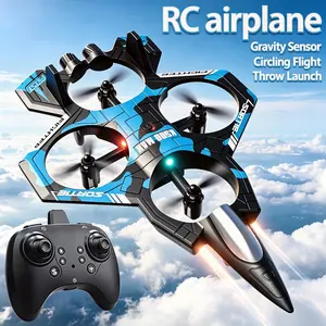 RC Stunt Fighter Jet Drone, Foam Airplane with Remote Controller, Gravity Induction & Auto Rotation, Outdoor Indoor Flying Toy for Hobbyists