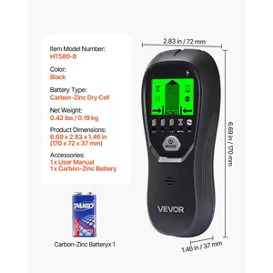 VEVOR Stud Finder Wall Scanner, 5 in 1, Electronic Wall Stud Detector with Smart Sensor, High-Definition LCD Display and Audio Alarm, for the Center and Edge of Metal, AC Wire, Joists, Pipes, Black