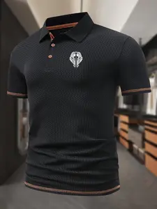 Men's Egyptian Graphic Pattern Polo Shirt, Slim-Fit Short Sleeve, Business Casual, Lightweight Smooth Fabric, Fashionable Comfort Design, Menswear