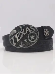 1PC Men's Fashion Streetwear Vintage Oval Texas Carved Alloy Buckle, Dark Color Retro Waistband for Jeans, Party, Dance, Casual Outdoors Western Buckle Belt
