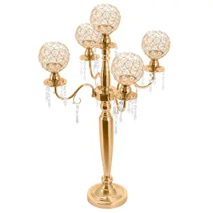 Gold 5-Arm Crystal Candelabra Centerpieces Freestanding Iron Acrylic for ≤1.97in Candles Home Hotel Restaurant Wedding Living Room Bedroom Decor Interior Decoration Accessories Gold Candlestick Holders
