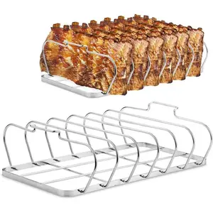Large Rib Rack for  - 6 Slots Rib Racks for Grilling - Easy to Use and Clean BBQ  Durable Rib Rack Stainless Steel