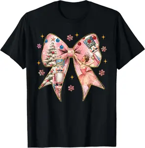 100% Cotton Coquette Bow Nutcracker Christmas Xmas Family Pajama Holiday T-Shirt