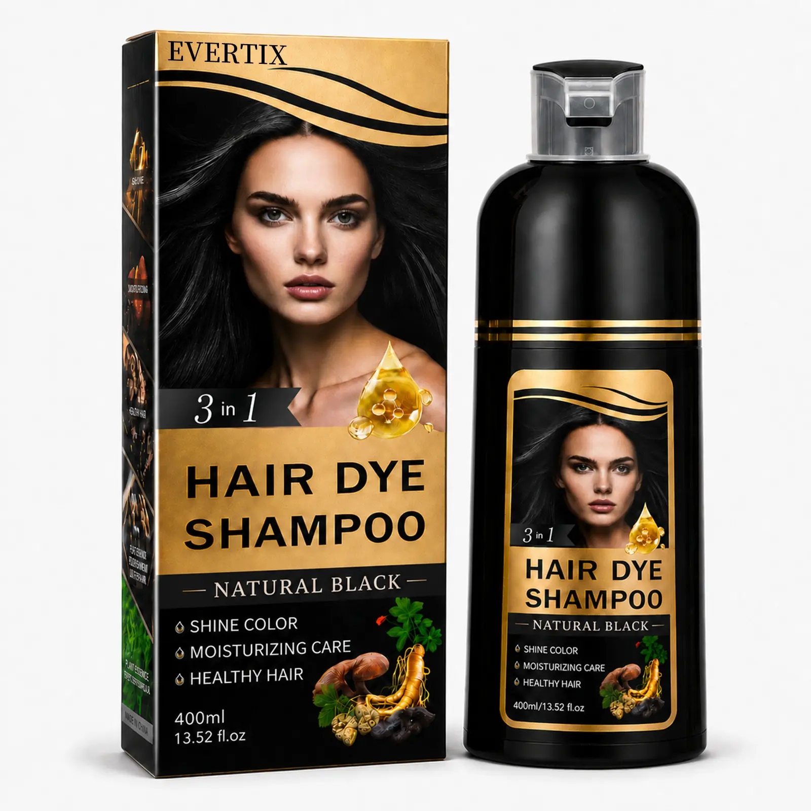 EVERTIX Hair Dye Shampoo, 3-in-1 Hair Color Shampoo for Gray Hair Coverage, Herbal Formula, Easy No-Mess Application, Semi-Permanent Color for Women & Men, 13.52 fl oz