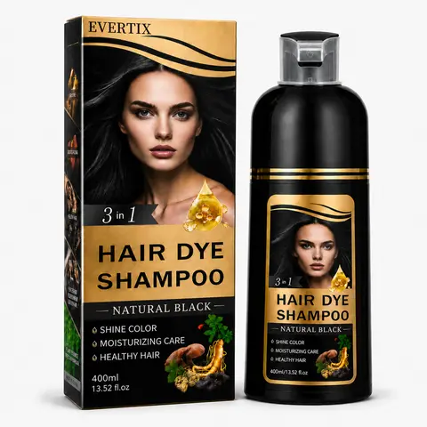EVERTIX Instant Hair Dye Shampoo, 3-in-1 Hair Color Shampoo for Gray Hair Coverage, Natural Herbal Formula, Easy No-Mess Application, Semi-Permanent Color for Women & Men, 13.52 fl oz
