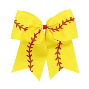 Softball Hair Bow - 7" Softball Design for Fans, Comfortable 3-inch Wide Polyester Grosgrain Ribbon, Versatile for Cheerleading & Sports, One-Size-Fits-Most - Bowknot
