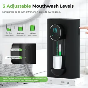 OyLik Automatic Mouthwash Dispenser 18.26 oz Touchless Mouthwash Dispenser for Bathroom 2 Magnetic Cup USB Rechargeable and 3 Dispensing Levels with Led Screen Wall-Mounted or Countertop Use-Black Adjustable Traditional Toothbrush Anti-Drip
