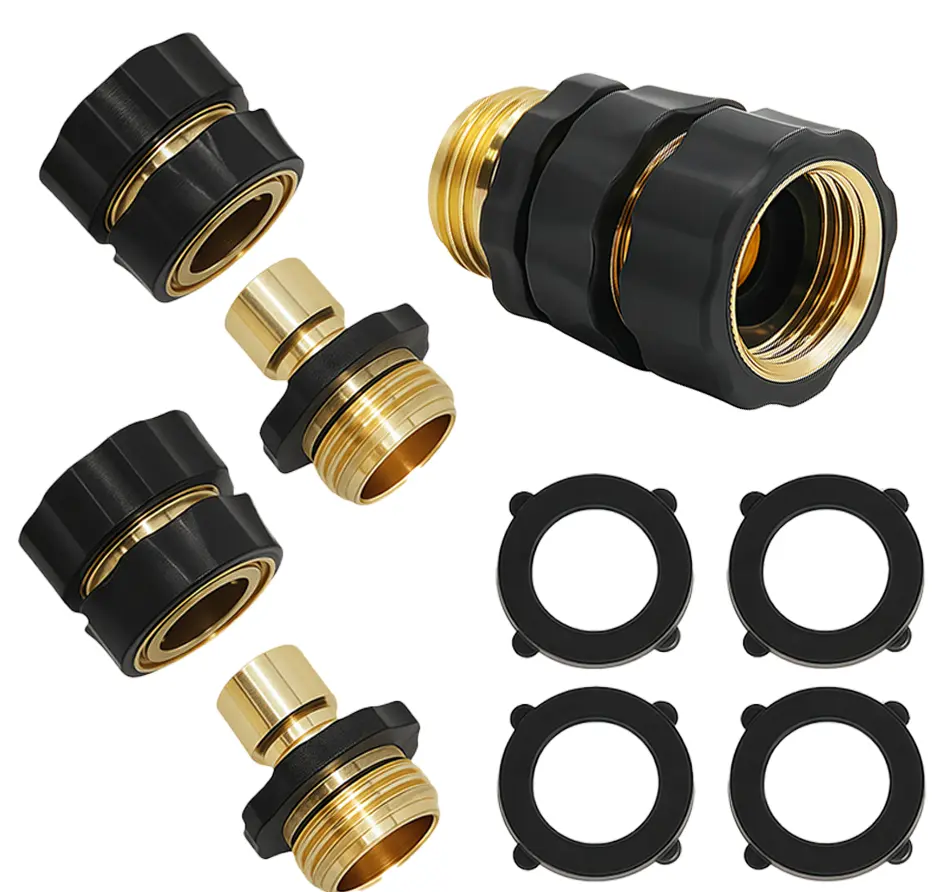 6 Set Quick Connect Hose Fittings for Garden Hose Quick Connector with Gasket, 3/4 Inch GHT Male and Female Attachment Quick Release Water Hose Adapter leak proof seal rubber washer