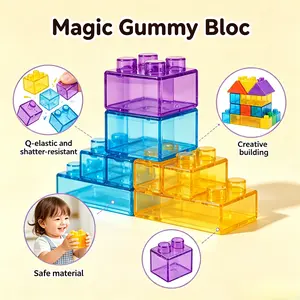 Gummy Bloc Soft Building Blocks - 40PCS Squishy Sensory Toys for Toddlers, Stretchable Squeeze Blocks, Safe Eco-Friendly Construction Bricks for Kids 3+