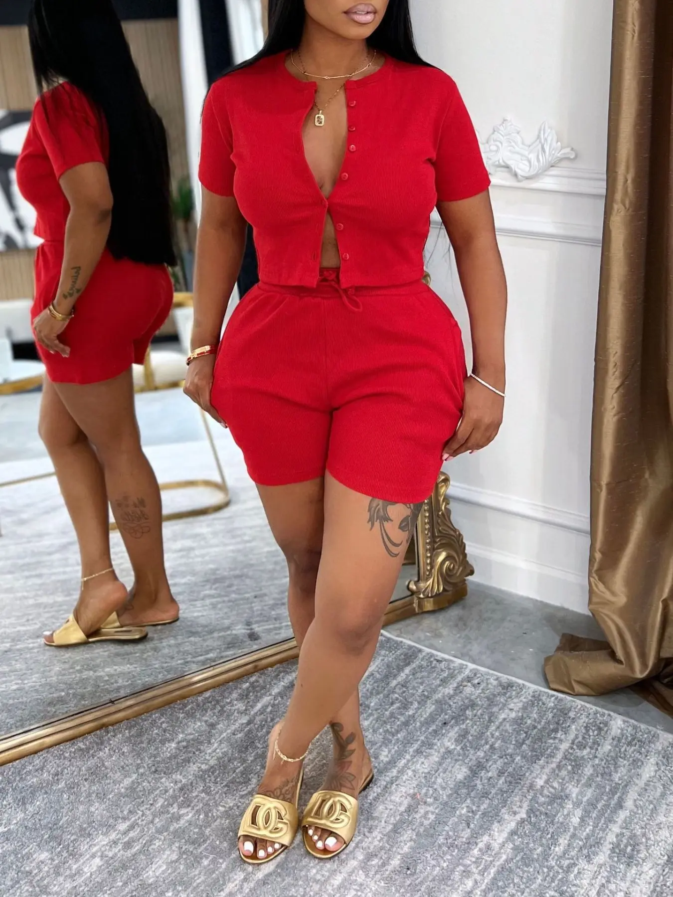 Women's Fashion Two-Piece Set, Casual Sports Set, Short Sleeve T-Shirt and Jacket, Summer Sporty, Solid Color Casual Wear, Athleisure Wear, A326 Series