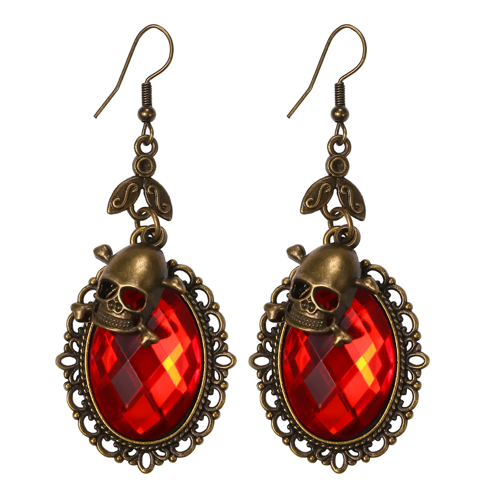 OIDEA Women's Gothic Sugar Skull Drop Earrings - Steampunk Alloy Jewelry with Red Rhinestones, 2.8" Length, Witch Inspired Dark Fantasy Macabre Style, Halloween Aesthetic Holiday Female Earrings for Evening Events, Sugar Skull Earrings