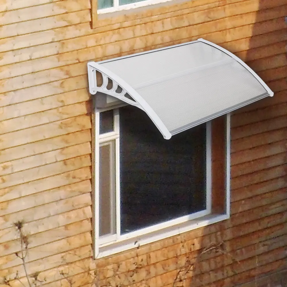100x80cm Transparent Polycarbonate Solid Panel All-Weather Canopy, Sturdy Stable Door & Window Waterproof Rain Cover with White Aluminum Brackets, Outdoor Patio Shelter